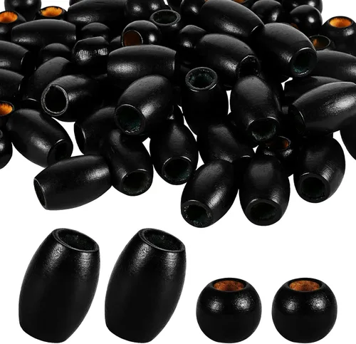 Vista 14 de WILLBOND 130 cuentas de madera de macramé sueltas con agujero grande de 0.394 pulgadas (0.394 in) para kits de fabricación de macramé, suministros