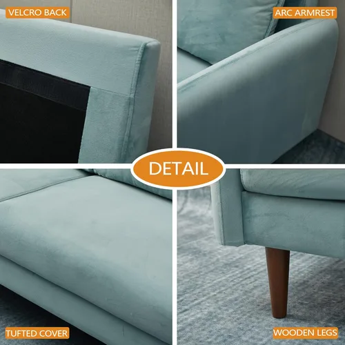 Vista 55 de INSTORY Sofá de terciopelo Sofá moderno de mediados de siglo con patas de madera para sala de estar - Beige