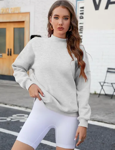 Vista 7 de Sherosa Sudadera de gran tamaño para mujer con bolsillos, cuello alto, manga larga, otoño 2023