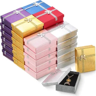 72 cajas de regalo pequeñas de cartón a granel con lazos, estuche de joyería para aretes, anillos, collares, pulseras, brazaletes, aniversarios de