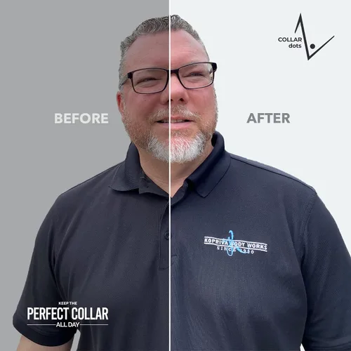 Vista 6 de Collar Dots Estadías de cuello para camisas de vestir y polos para hombre. Hack de moda para plástico, metal y cuello magnético, permanece 24 horas