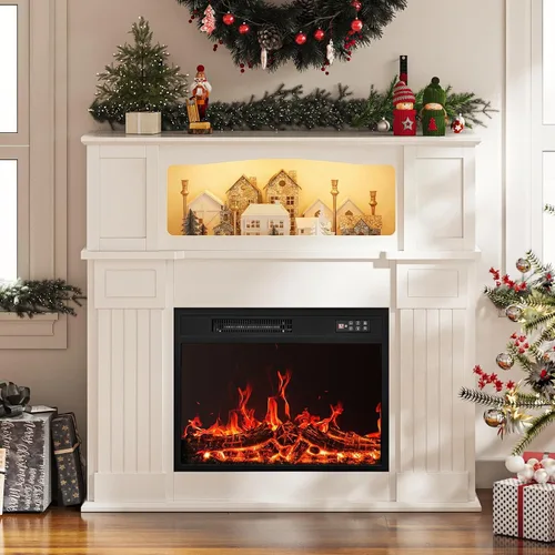 BOSSIN Chimenea eléctrica de 43" con repisa, inserto de chimenea eléctrica de 23 pulgadas, soporte de TV independiente con calentador de chimenea,