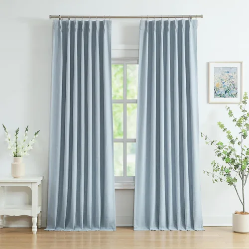 Vista 13 de WEST LAKE Cortinas Completamente Opacas Bailey con Pliegues Pinzados de 63 Pulgadas Azul Polvoriento con Forros, Cortinas Texturizadas Modernas