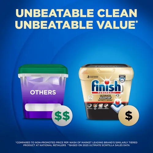Vista 5 de Finish Ultimate Infinity Shine - Cápsulas para lavavajillas, detergente sin necesidad de pre-enjuague, elimina manchas quemadas, con Protector