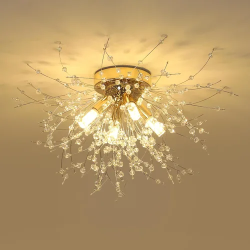 Vista 10 de HMVPL - Candelabro cromado de cristal, fuegos artificiales, moderno, mini, con 4 luces, lámpara colgante de techo, Sputnik, adecuado