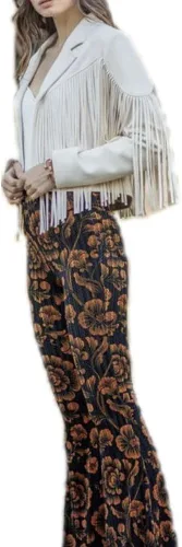 Vista 8 de Chaqueta de motociclista de ante sintético con borlas para mujer