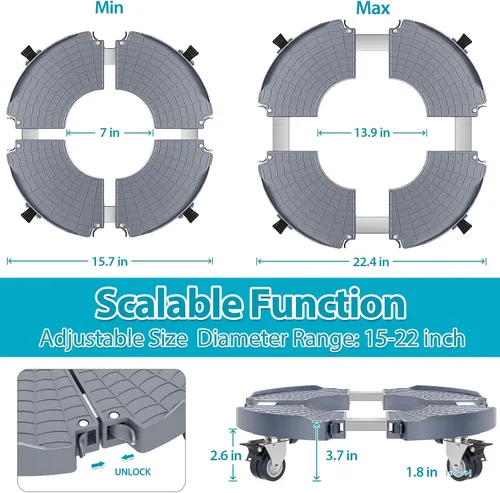 Vista 2 de VANCASTLE Soporte para plantas con ruedas, base de rodillo para plantas de alta resistencia ajustable de 15 a 22 pulgadas, base de rueda Palnt 440