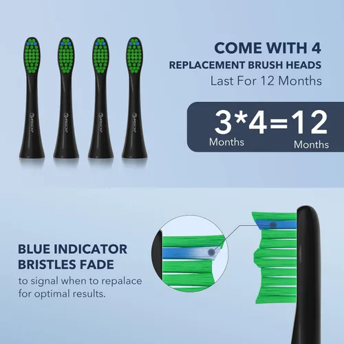 Vista 7 de ARISSON Cepillo de dientes eléctrico Sonic para adultos y niños con 4 cabezales de cepillo, carga rápida tipo C, cepillo de dientes para dentaduras