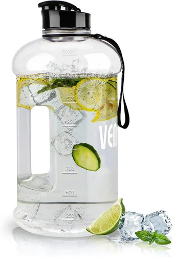 Botella de agua portátil grande de plástico, sin BPA, reutilizable de medio galón, jarra de agua de 2 litros para senderismo al aire libre, fitness