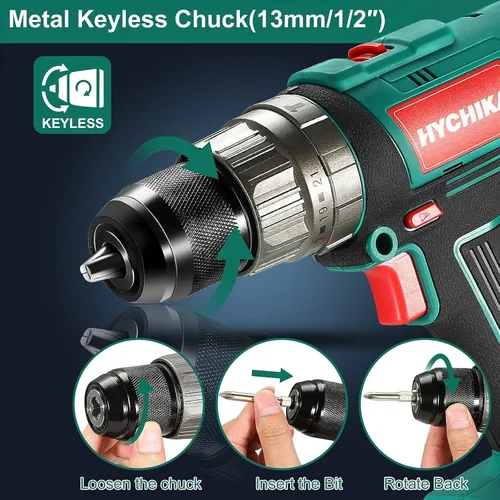 Vista 3 de HYCHIKA - Taladro de martillo inalámbrico de 18 V, kit de sierra de agujero de 3/4"-6" (19-152mm), kit combinado de herramientas