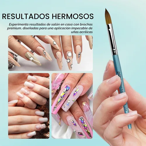 Vista 5 de Cepillo Pana USA para de uñas de acrílico, puro Kolinsky de pelo ovalado, forma prensada Verde azulado