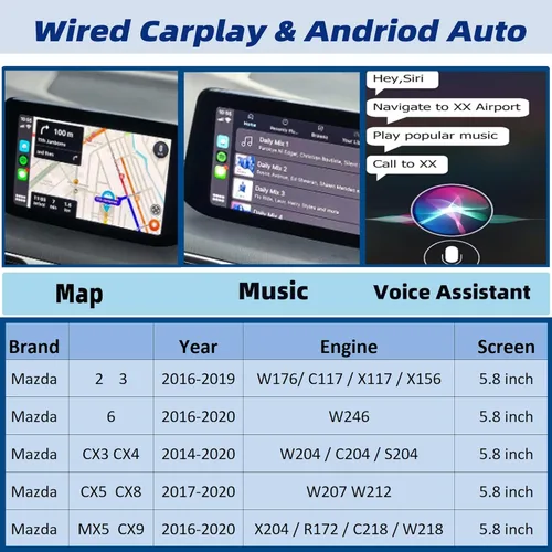 Vista 2 de Dasbecan TK78-66-9U0C Mazda Apple Carplay Android Kit de reequipamiento automático compatible con Mazda 2 3 6 CX3 CX5 CX9 MX5 Miata 2014-2020