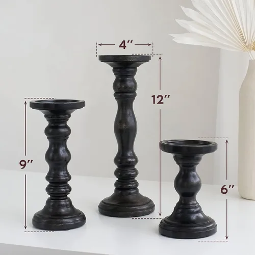 Vista 3 de Portavelas grandes para velas de pilar, pilares decorativos rústicos compatibles con velas que funcionan con pilas, pilar alto de madera para casa