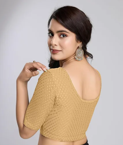 Vista 7 de TRENDMALLS Blusa de sari de algodón puro para mujer, elástica, confeccionada, con mangas hasta el codo, lista para usar