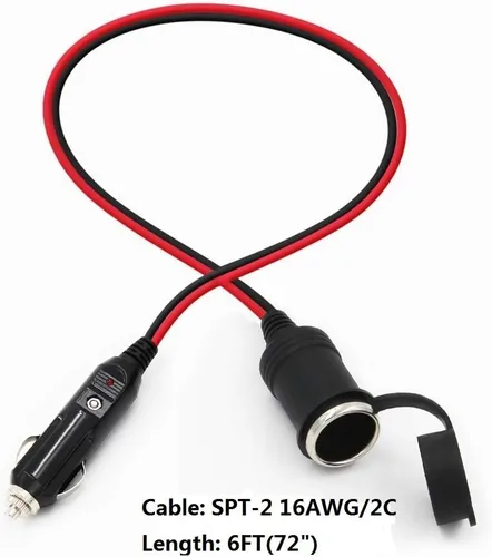 Vista 3 de SPARKING Cable de extensión para encendedor de cigarrillos de automóvil de 6 pies - Enchufe macho a toma hembra, cable resistente de 16AWG con luces