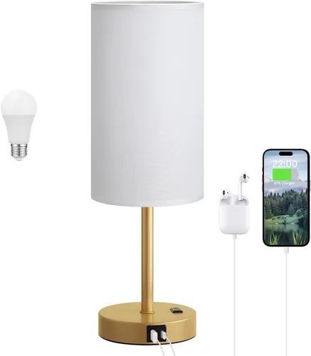 Vista 26 de Dicoool Lámpara táctil de mesita de noche con USB, lámpara de madera regulable de 3 vías para mesita de noche de dormitorio, lámpara de escritorio