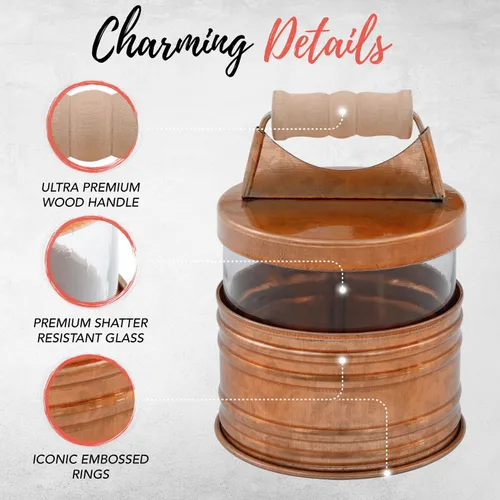 Vista 3 de Autumn Alley Juego de 4 accesorios de baño rústicos - Dispensador de jabón de granja de cobre, soporte para cepillo de dientes, 2 tarros