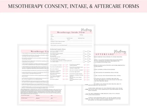Vista 3 de Formulario de ingesta de mesoterapia, consentimiento y cuidado posterior Paquete de 75 Formularios A1 de 8.5 x 11 pulgadas Firma de clientes