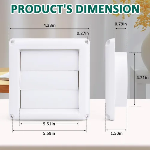 Vista 3 de Cubierta de ventilación con rejillas de 4 pulgadas para evitar que las aves aniden piezas de repuesto para secadora exterior, cubierta
