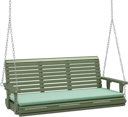 Vista 8 de VINGLI Columpio de madera resistente de 880 libras para porche al aire libre con cojín adicional, columpio de banco colgante de granja con cadenas