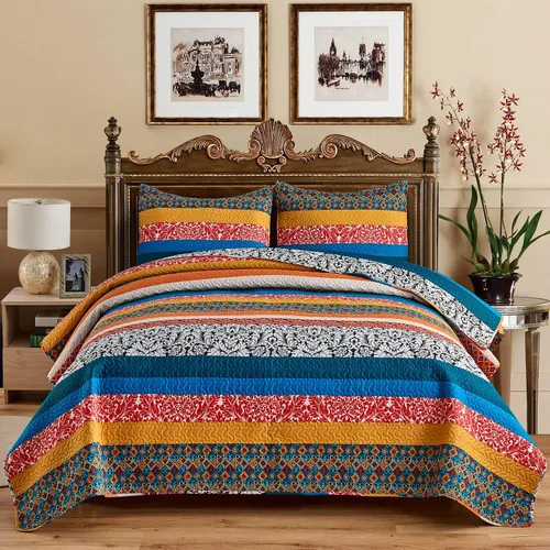 MERRY HOME Juego de edredón, colcha de 3 piezas con fundas, microfibra cepillada suave, ropa de cama antiarrugas para dormitorio, decoración y sala