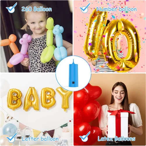 Vista 6 de MeCids Balloon Pump Electric Air Pump for Balloons Portable Balloon Inflators Machine For Balloon Arch Kit, Letter balloon, Animal 260 Balloons for