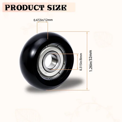 Vista 2 de Replacement Roller Wheels for Aero Pilates Reformer,Set of 4, Easy to Install, Smooth & Quiet, Black