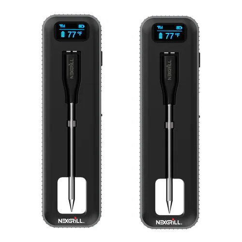 Nexgrill Smart Wireless Meat Thermometer, Bluetooth, Dual Sensor Probe Meat & Ambient, Digital Display Base, iOS/Android App Control, USB-C