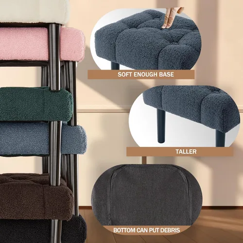 Vista 55 de HOUCHICS Taburete acolchado de piel, pequeño reposapiés otomano con patas de madera, moderno reposo rectangular para sala de estar, sofá, escritorio