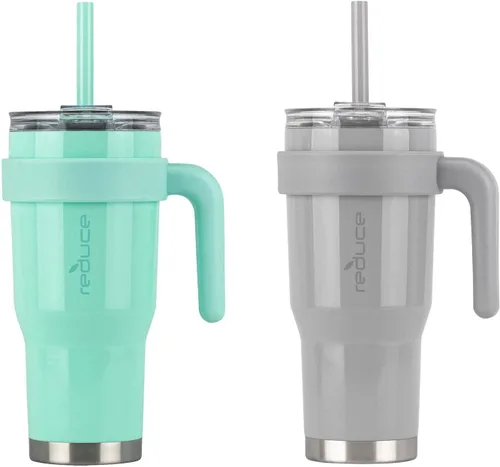 Reduce Vaso de 40 onzas, acero inoxidable con asa, sin BPA, verde y gris, 2 unidades (paquete de 1)