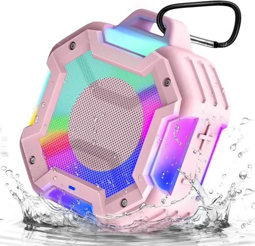 Vista 10 de Altavoz Bluetooth para Ducha, Altavoces Bluetooth Portátiles IPX7 Impermeables para Ducha Inalámbricos, Altavoz al Aire Libre con Luces