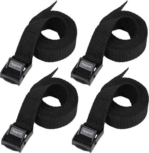 Ayaport Correas de amarre con hebillas ajustables con hebilla de leva de amarre correa de cincha para embalaje negro, paquete de 4