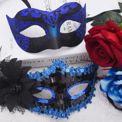 Vista 4 de SIQUK Juego de máscaras para parejas, máscara veneciana para disfraz de fiesta