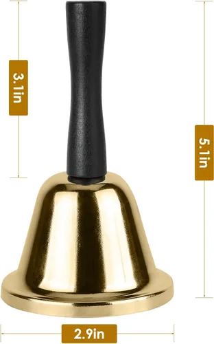 Vista 2 de MROCO Campana de mano dorada, campana de llamada de acero para bodas, adultos, campanas de cena para línea de alimentos, campanas de aula