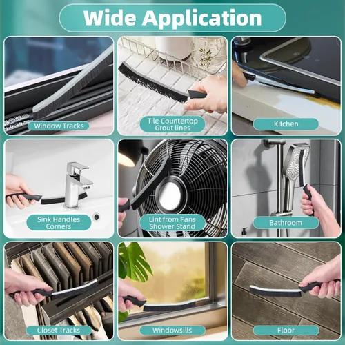 Vista 6 de TQRR Paquete de 2 cepillos de limpieza, cepillo de lechada, cepillo de limpieza de hendiduras de cerdas duras, suministros de limpieza profunda Negro