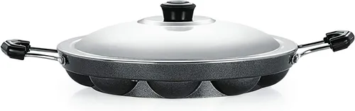 Vista 7 de Meqstore Mango lateral antiadherente de 12 cavidades Appam Patra con tapa, Paniyarakkal Paniyaram Appam Pan Aebleskiver Maker Máquina para hacer