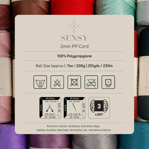 Vista 4 de Sensy Premium 2mm 229.5 metros de cuerda de poliéster 100% cordón de polipropileno Cordón de macramé 2mm Cordón para bolso de crochet Hilo