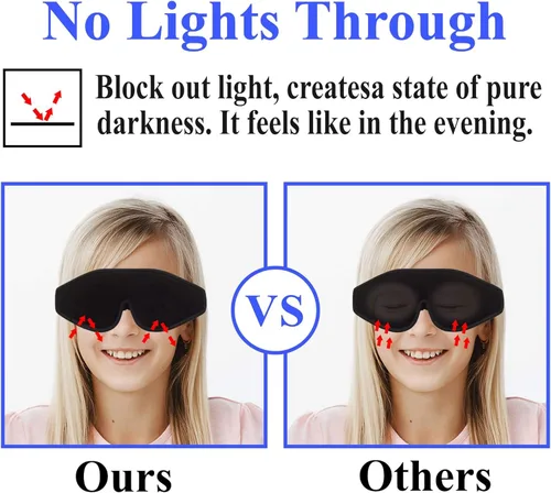 Vista 6 de Máscara de sueño 3D para niños, con bloqueo de luz, antifaz contorneada de espuma viscoelástica para dormir, correa ajustable para los ojos