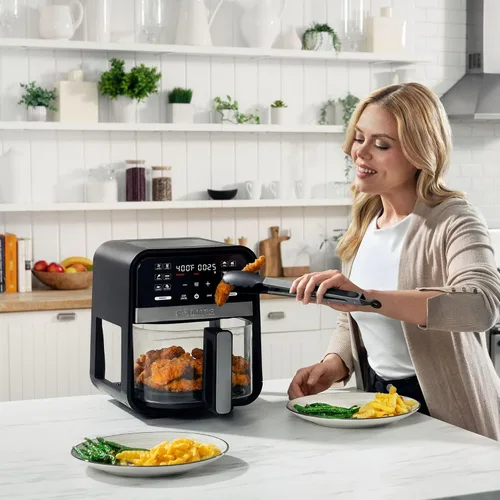 Vista 3 de Gourmias - Freidora de aire digital de 7 cuartos de galón con cesta de vidrio, 12 ajustes preestablecidos de un solo toque, tecnología Crisp sin