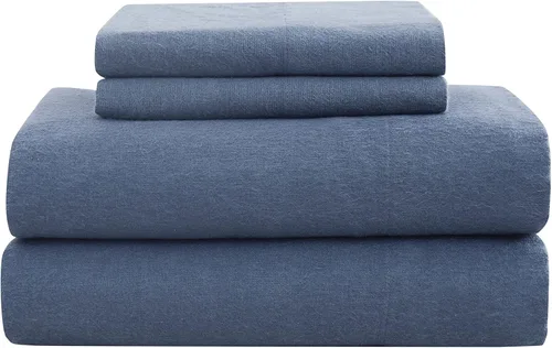 Vista 3 de Truly Soft Everyday - Juego de sábanas y fundas de almohada Queen de 4 piezas - Colección de franela sólida, 100% algodón - Azul (SS4266BLQN-4700)