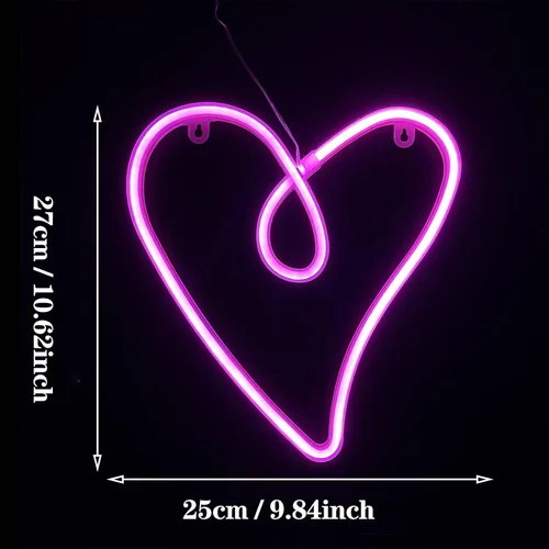 Vista 6 de ENUOLI Letreros de neón de corazón de amor, luz de pared para dormitorio, luces de neón rosas que funcionan con baterías/USB, lámpara retro para San