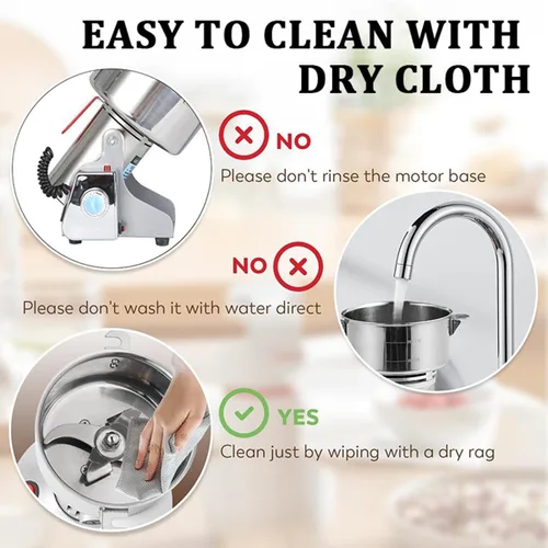 Vista 4 de Stainless Steel Electric Superfine Grain Grinder Mill - 1000/1500/2000g,Overload Protection,Open Cover Stop,Ideal for Cereal Herb Spice Nut