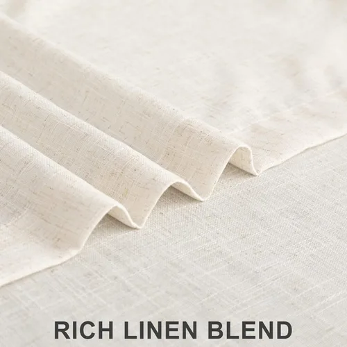 Vista 6 de Cortinas de lino crema de 102 pulgadas de largo para sala de estar, dormitorio, 2 paneles con bolsillo con pestaña trasera, filtro de luz, cortina