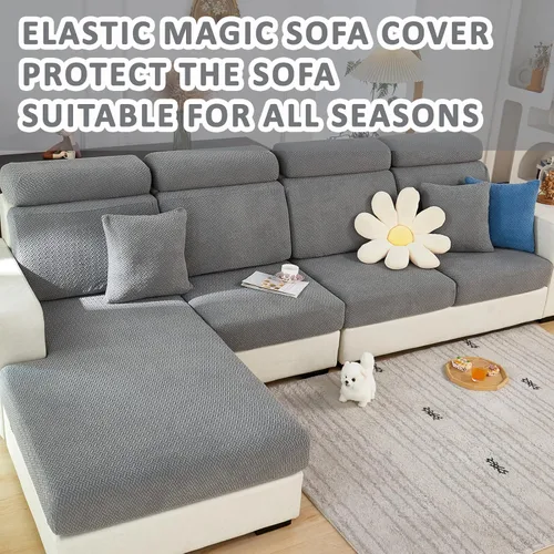 Vista 2 de Fundas de sofá para sofá seccional, fundas de cojín elásticas y lavables para sofá en forma de L, funda antideslizante resistente al desgaste Beige