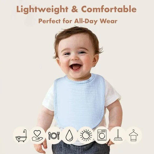 Vista 2 de Paquete de 8 baberos de algodón para bebé, baberos absorbentes de secado rápido, broches ajustables para recién nacidos hasta 24 meses