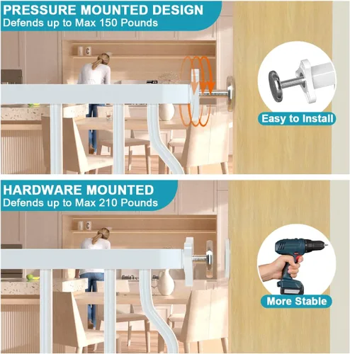 Vista 3 de Puerta de bebé de 29.9 a 33.4 pulgadas de ancho para puertas de escaleras, puertas de seguridad infantiles de cierre automático para interiores