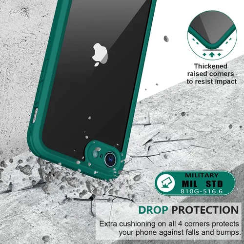 Vista 185 de Miracase - Funda para iPhone SE de 3ª/2ª generación 2022 2020 de cuerpo completo con protector de pantalla de vidrio integrado, resistente Negro