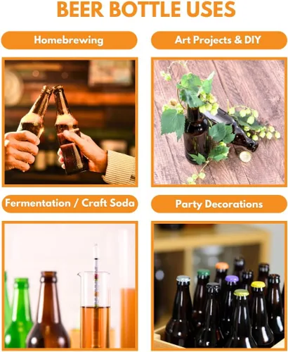 Vista 8 de FastRack Botellines ámbar para cerveza, 12 onzas (24 unidades) Botellines de vidrio cuello largo con tapa a presión para elaboración casera