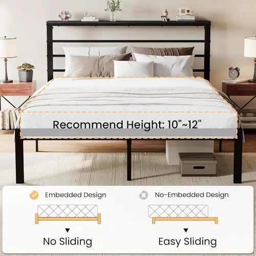 Vista 23 de SHA CERLIN Base de cama tamaño King con estante de cabecera y base de metal resistente, no necesita somier, color marrón