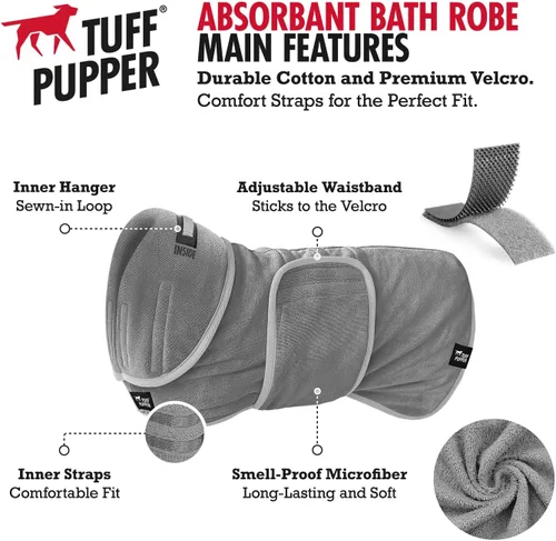 Vista 3 de Tuff Pupper Bata de baño para perro de secado rápido, toalla de felpa de 800 GSM, bata de baño súper absorbente para mascotas y cachorros, capucha